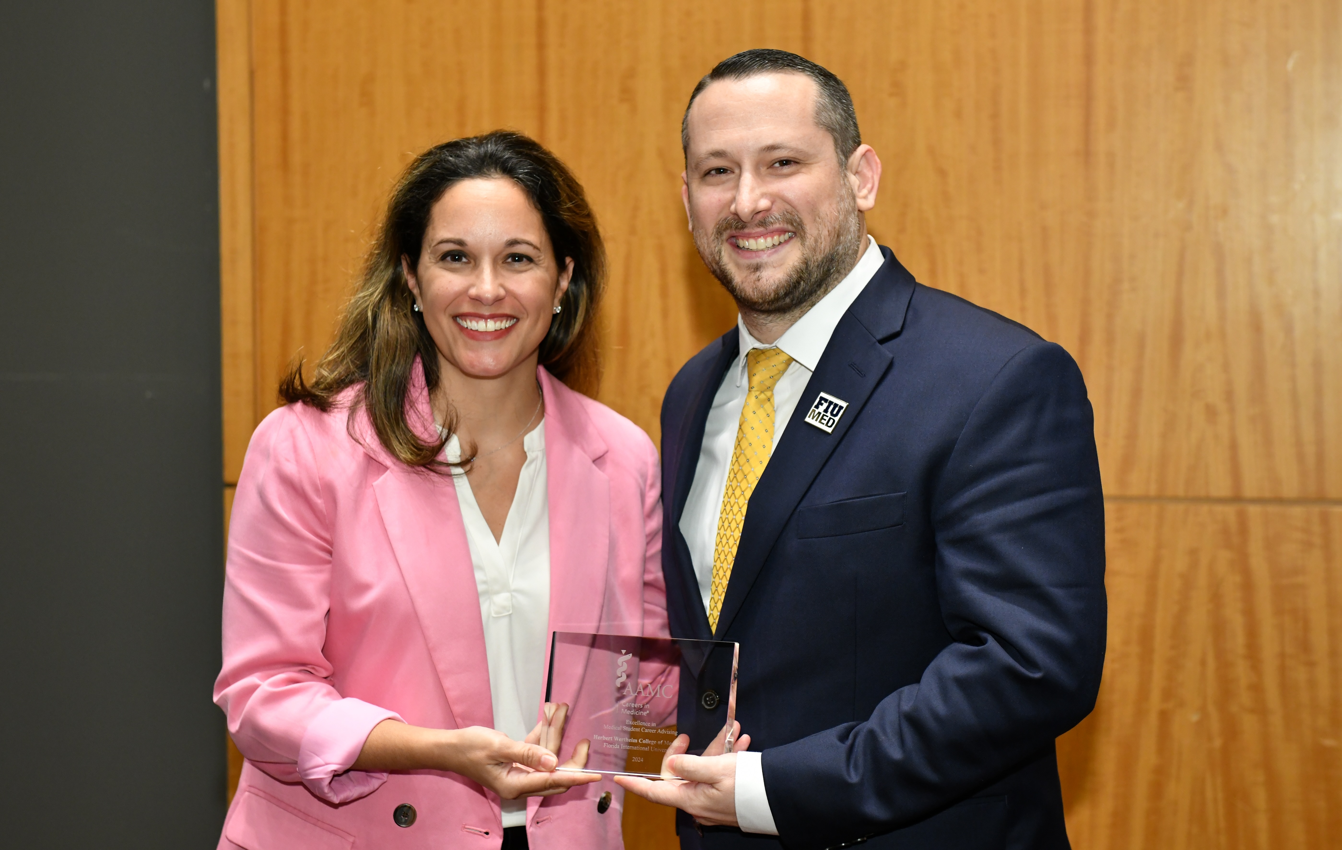 Andres Rodriguez, pictured with Mary Halicki, director of Careers in Medicine, at The 2024 AAMC Annual Meeting in Atlanta, where he was presented with the 2024 Excellence in Medical Student Career Advising Award.