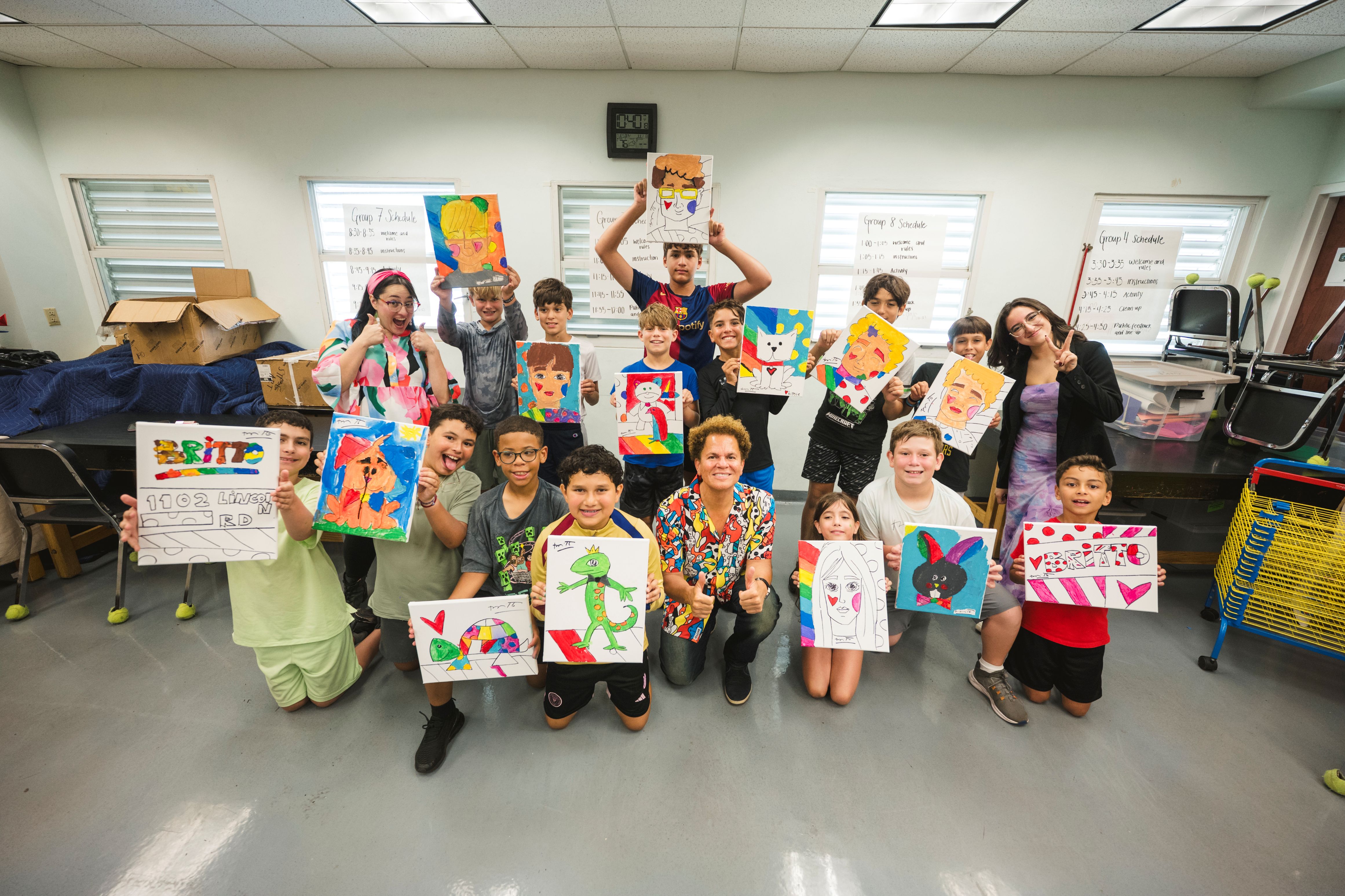 Romero Britto with campers.